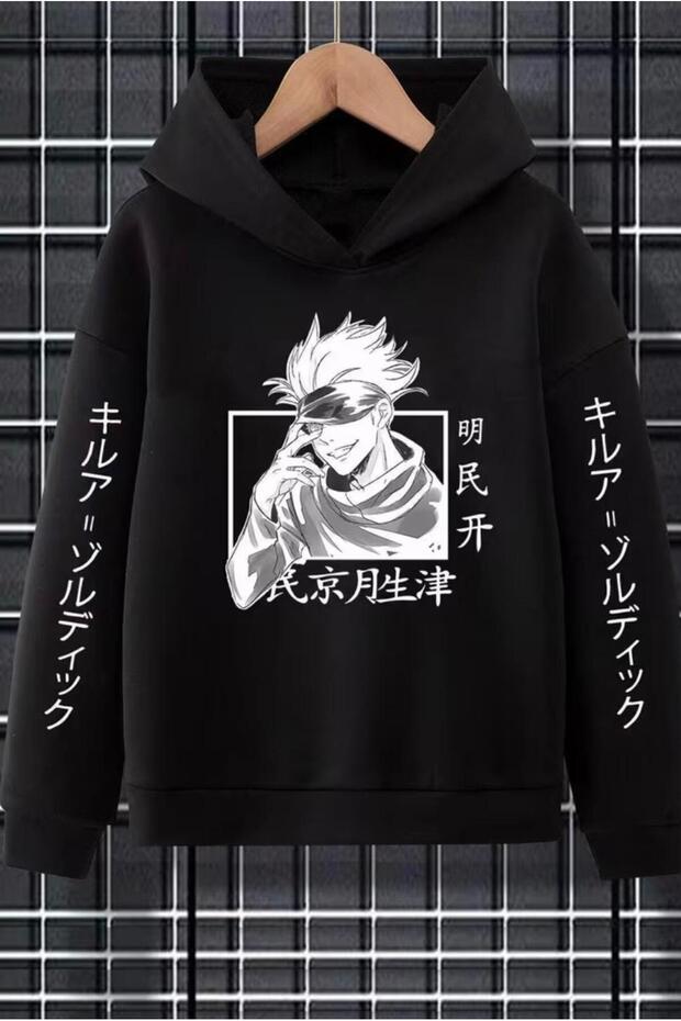 Hooded Anime Printed 100% Cotton 3 Yarn Large Size Japanese Style Men's Pocketless Sweatshirt