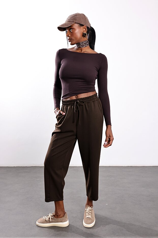 Brown Front-Stitched Sweatpants