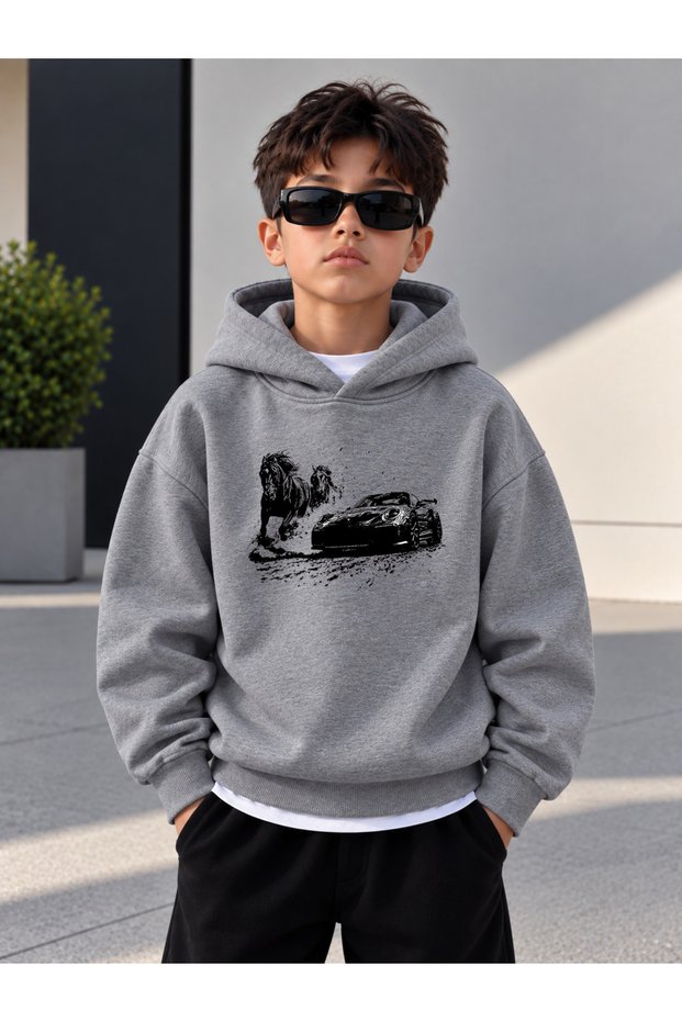 Sweatshirt (Hooded) Boys' 3 Thread Raster Printed Winter Hoodie
