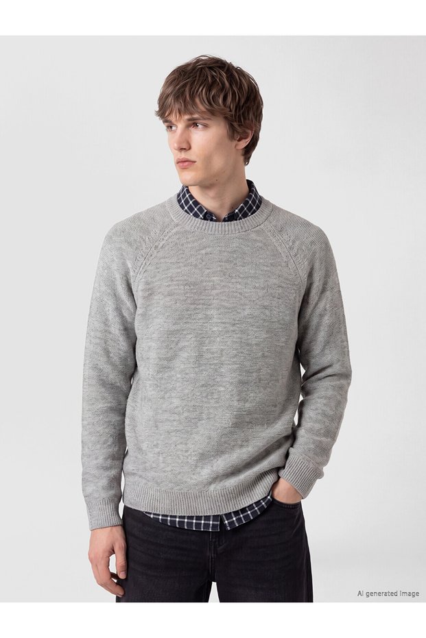 Özmarka New Season Gray Crew Neck Men's Knitwear Sweater