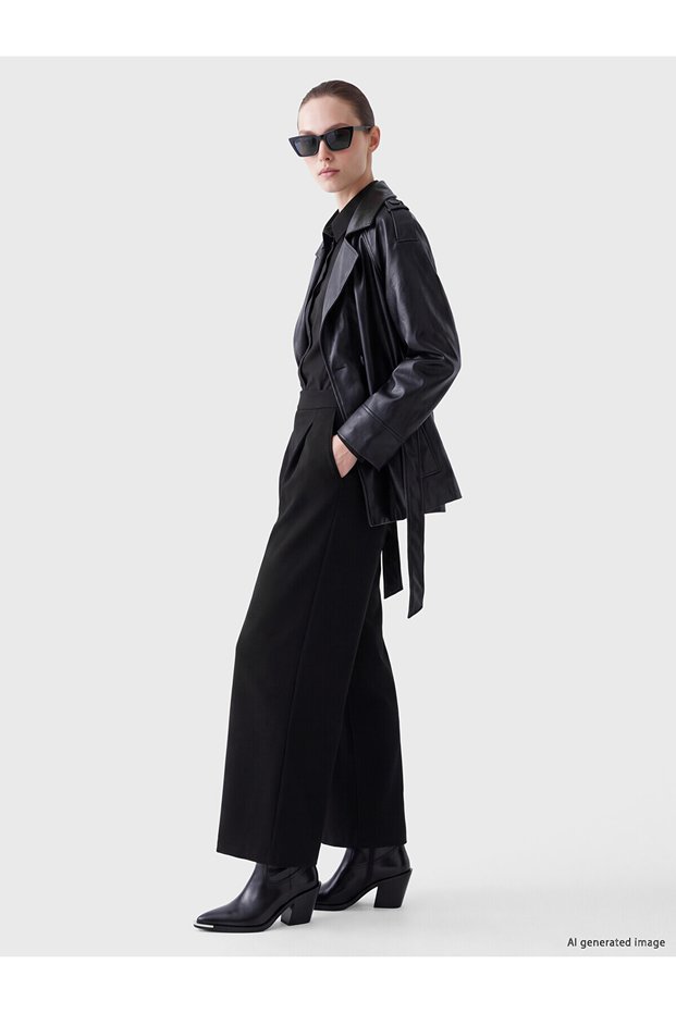 Ozmarka New Season Black Women's Pleated Trousers with Elastic Waist