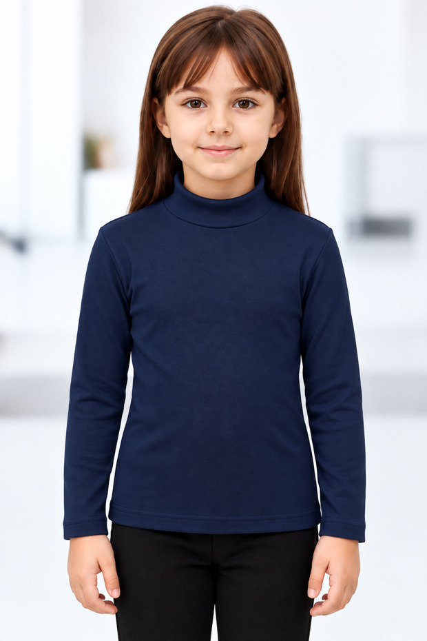 Girls Boys Ribbed Turtleneck Long Sleeve Basic Top 4-8 Years