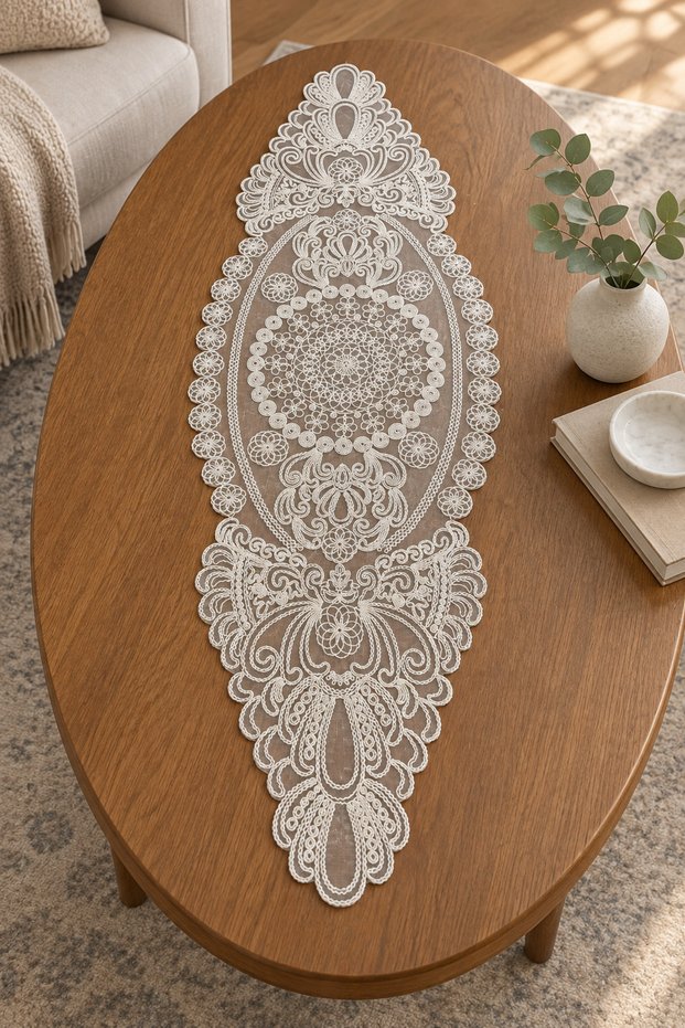 Lace Look Runner for Dining Table, Nightstand, Coffee Table, and Display Cabinet – Elegance in Everyday Decor and Special Occasions
