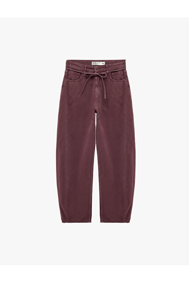 Belted, Pocketed, Normal Waist, Comfortable Fit, Balloon Fit Barrel Pants - Barrel Jeans