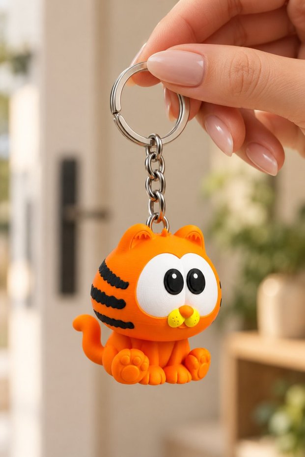 Orange Cat Keychain with 3D Figure, Cute Cat Bag and Key Ornament