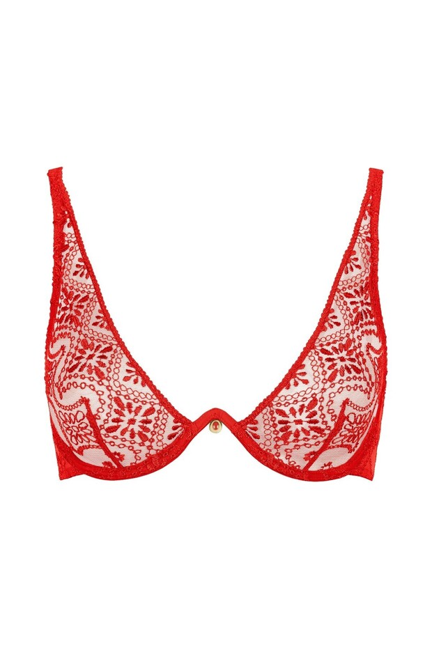 Losing My Mind Triangle Bra with Single Underwire, Deep Cut and Transparent Embroidered Design