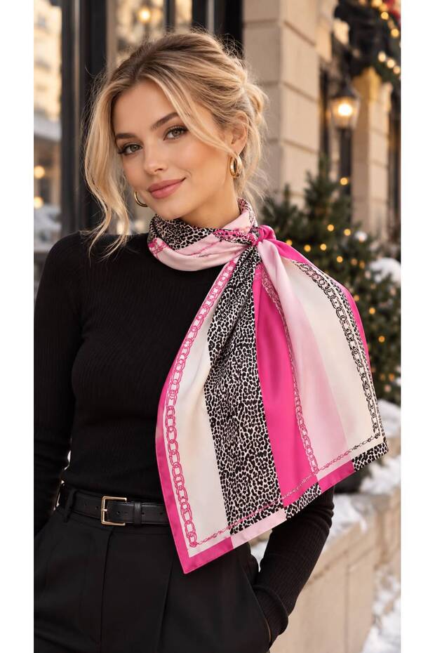 Flr27-34 Pink Patterned Women's Scarf 65X65 cm