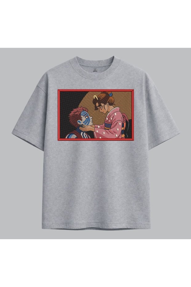 Akaza and Koyuki Demon Slayer Anime Embroidered T-Shirt Unisex 100% Cotton