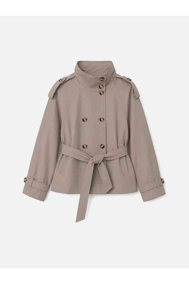 Beige Stand Collar Oversize Women's Trench Coat