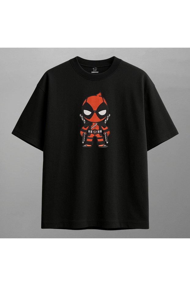 Deadpool Chibi Chimichanga Embroidered T-Shirt Unisex 100% Cotton