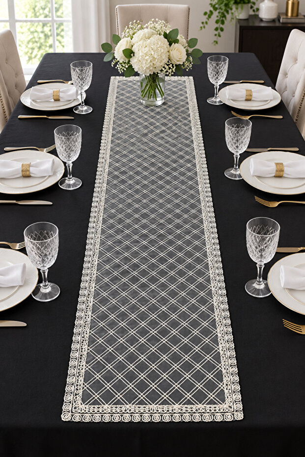 Lace Look Runner Table and Coffee Table Cover – for Everyday and Special Occasion Use on Dining Table, Nightstand, Coffee Table, and Display Cabinet