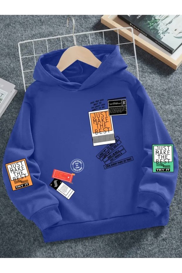 Hooded Just Make Piece Printed 100% Cotton 3 Yarn Large Size New Style Pocketless Men's Sweatshirt