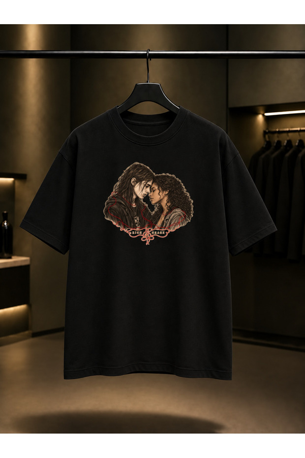Skins Rich & Grace — Linework Printed Unisex 100% Cotton Black T-Shirt