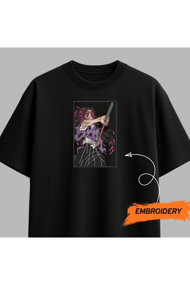 Kokushibo Demon Slayer Anime Embroidered T-Shirt Unisex 100% Cotton
