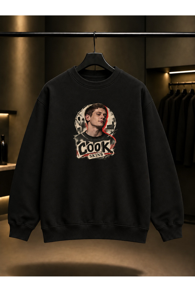 Skins Cook Printed Unisex 100% Cotton Black Crew Neck Sweatshirt