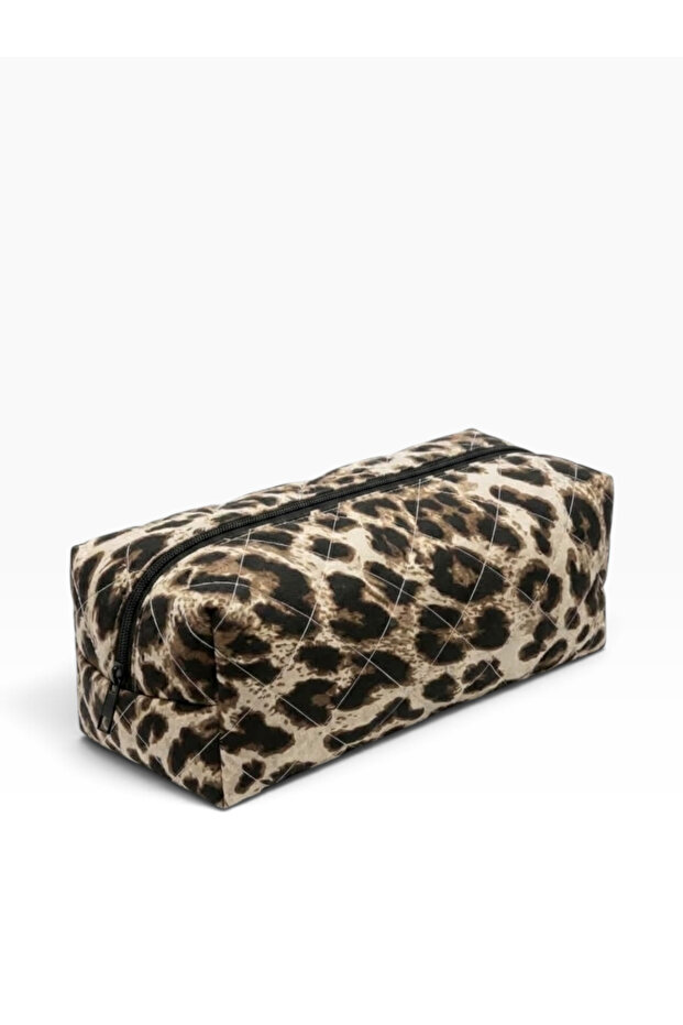 Leopard Print Quilted Hair Styling Bag Makeup Bag