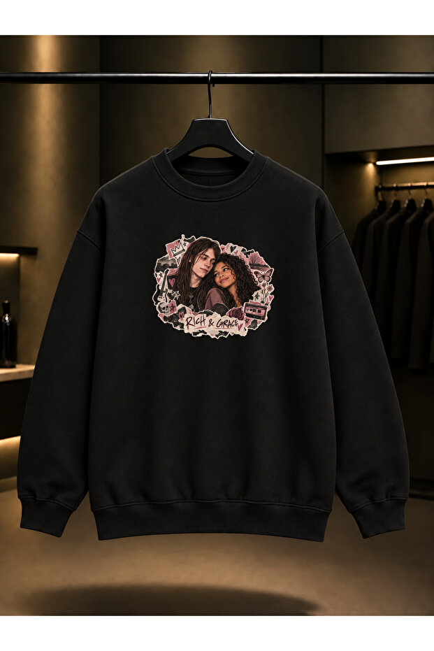 Skins Rich & Grace — Collage Printed Unisex 100% Cotton Black Crew Neck Sweatshirt