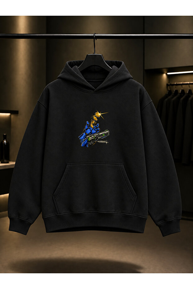 Ultrakill Coin Ricochet Printed Unisex 100% Cotton Black Hooded Sweatshirt