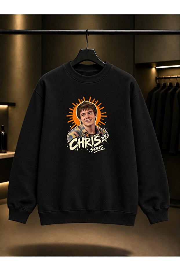 Skins Chris Printed Unisex 100% Cotton Black Crew Neck Sweatshirt