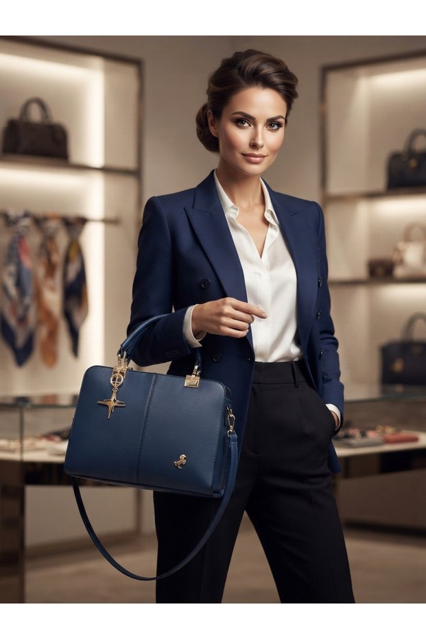 Very Stylish 7-Compartment Hand and Shoulder Bag with Star Charms (28/21 cm)