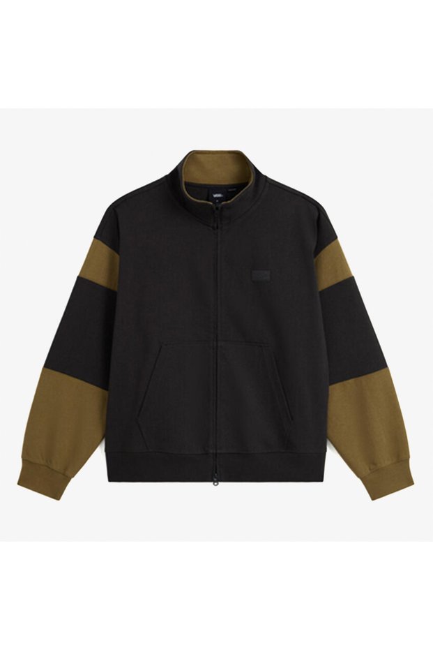 Retro Sport Mock Neck Full Zip Men's Black Sweatshirt