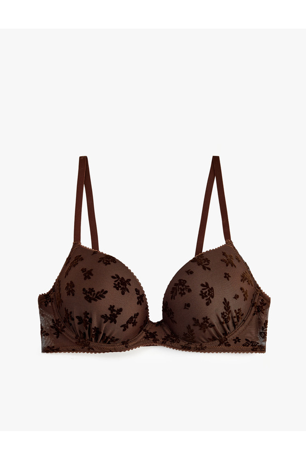 Supportive Extra Padded Floral Embroidered Tulle Bra
