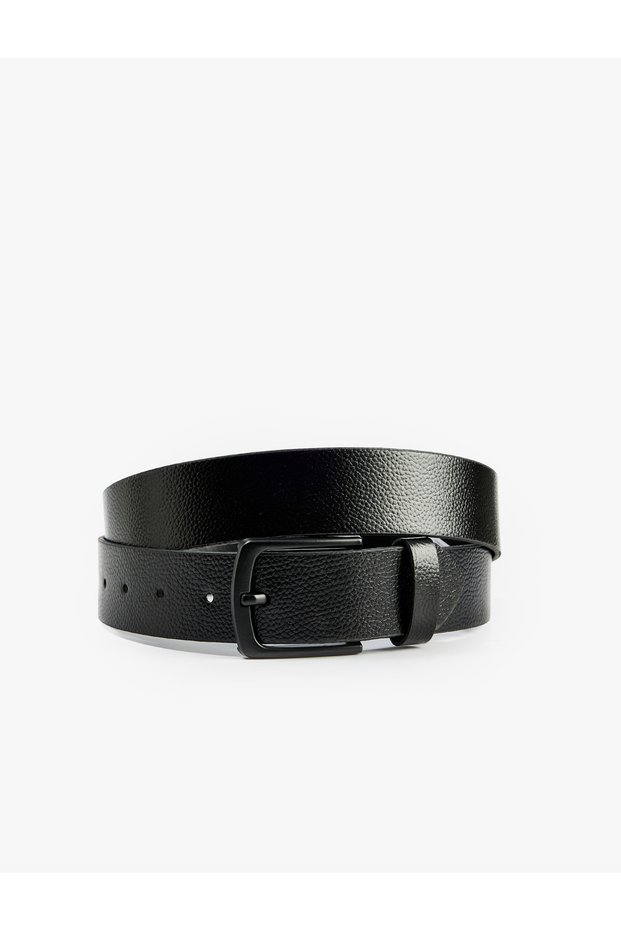 Textured Faux Leather Belt with Buckle