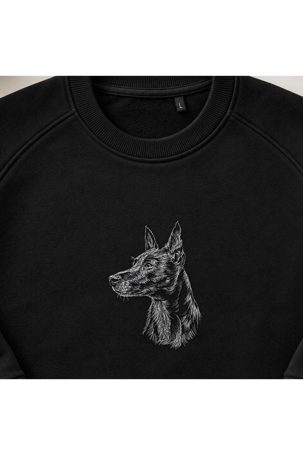Realistic Dog Portrait Embroidered Crew Neck Sweatshirt Unisex