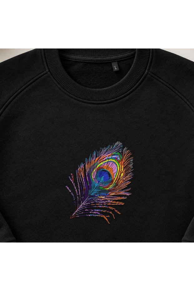 Peacock Feather Embroidered Crew Neck Sweatshirt Unisex