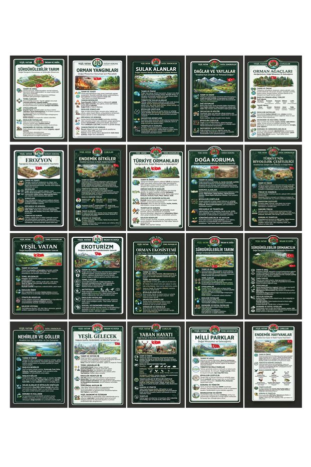 Green Homeland Themed Postcard Set (10X15 cm 20 Pieces)