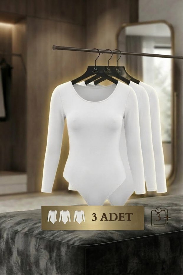 Women's Black Snap Fastener Long Sleeve Premium Stretch Bodysuit - 3-Piece Advantage Package Vr.Kt.3.61.83.001