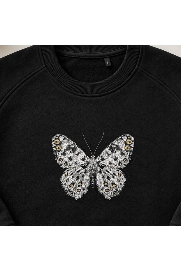 Snowflake Moth Butterfly Embroidered Crew Neck Sweatshirt Unisex