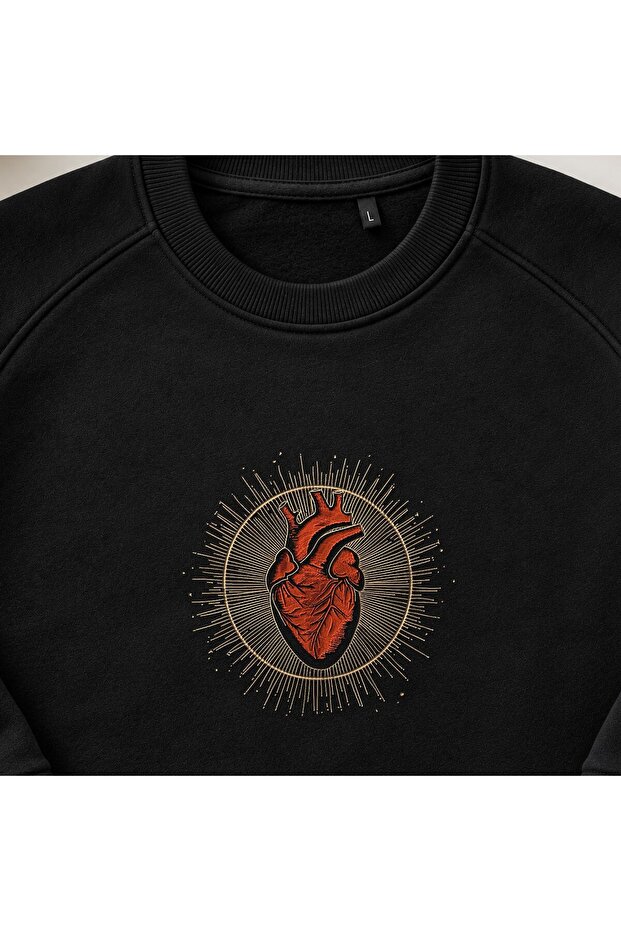 Vintage Sacred Geometry Anatomical Heart Embroidered Crew Neck Sweatshirt Unisex
