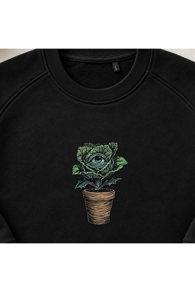 Eyed Plant Surreal Botanical Embroidered Crew Neck Sweatshirt Unisex