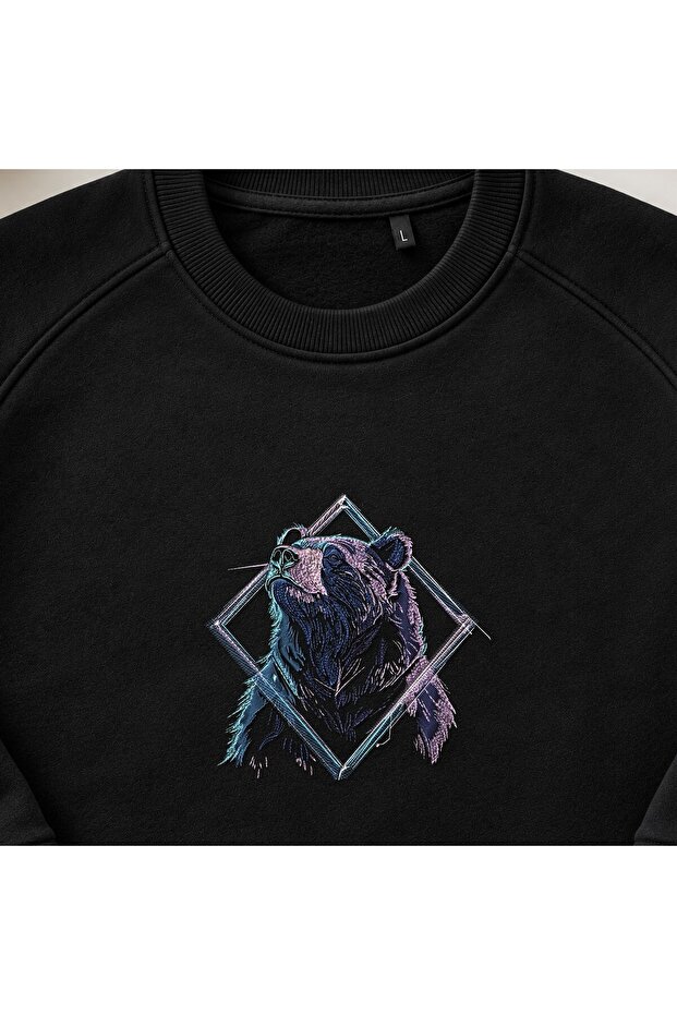 Geometric Bear Embroidered Crew Neck Sweatshirt Unisex