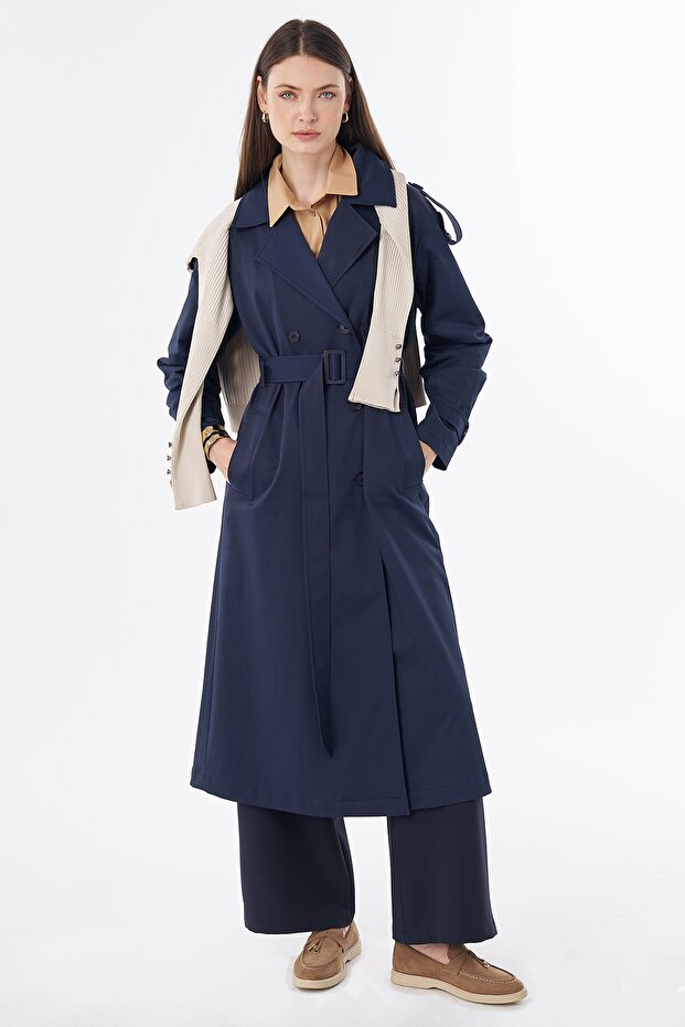 Belted Trench Coat Navy Blue