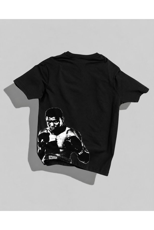 Muhammad Ali Boxing Themed Oversize T-Shirt Front Back Printed Black White Streetwear