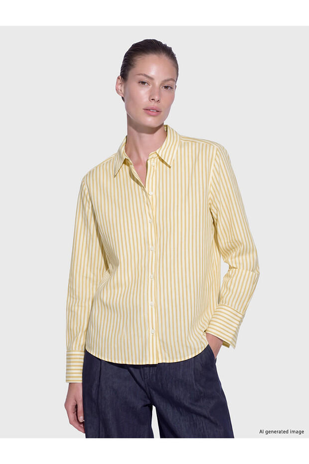 Lcw Studio Ecru Striped Poplin Women's Shirt with Nevavm Difference