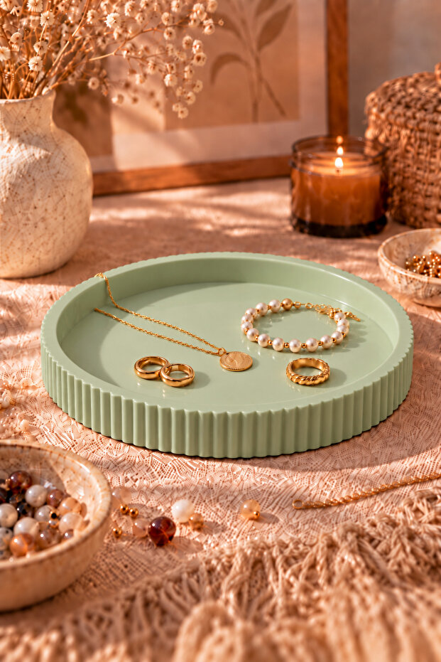 Decorative Concrete Serrated Model, Presentation Tray, Presentation Holder, Multi-Purpose Jewelry Plate, Organizer, Decorative Tray