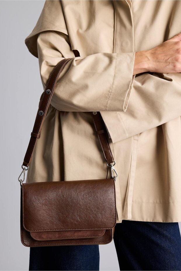 Suede Detailed Women's Shoulder Bag with Front Pocket H7221Axns
