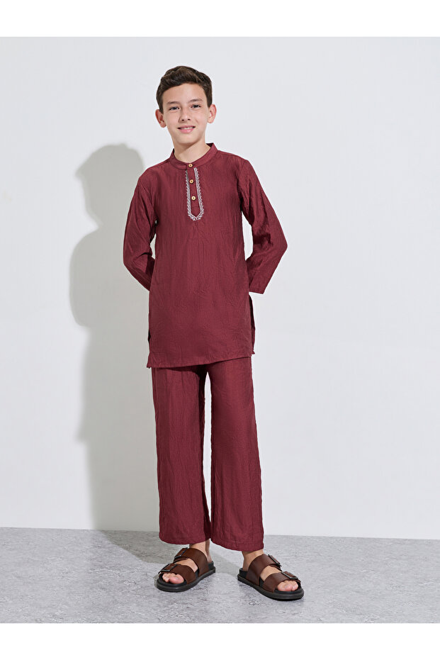 Teen Boys Placket Detail Kurta and Solid Pants Set