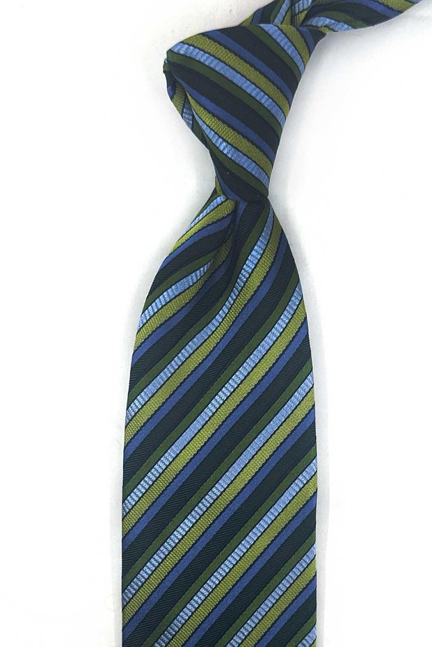 Green Line Pattern Italian Silk Tie Ik2583
