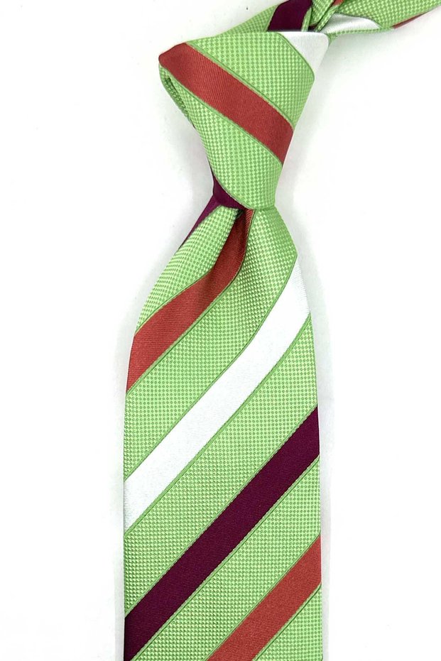 Green Line Pattern Italian Silk Tie Ik2605