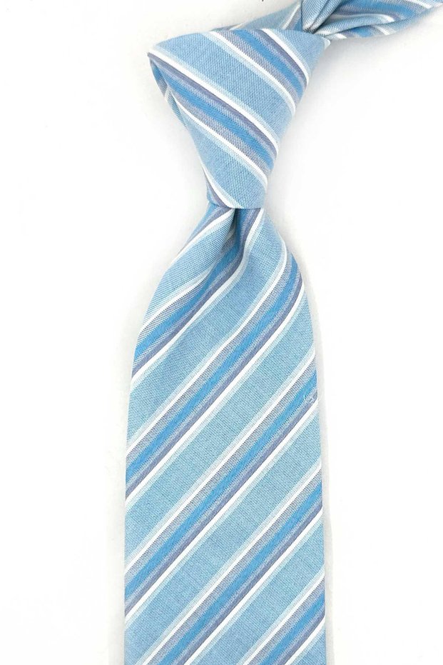 Blue Line Pattern Italian Linen Silk Tie Ik2598