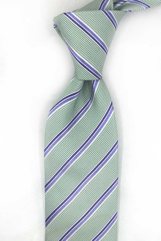 Green Line Pattern Italian Silk Tie Ik2580