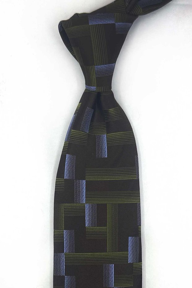 Brown Motif Patterned Italian Silk Tie İk2593