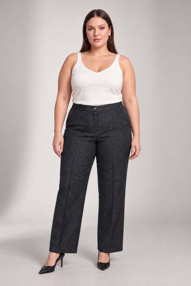 Soft Velvet Buttoned Plus Size Fabric Trousers Black