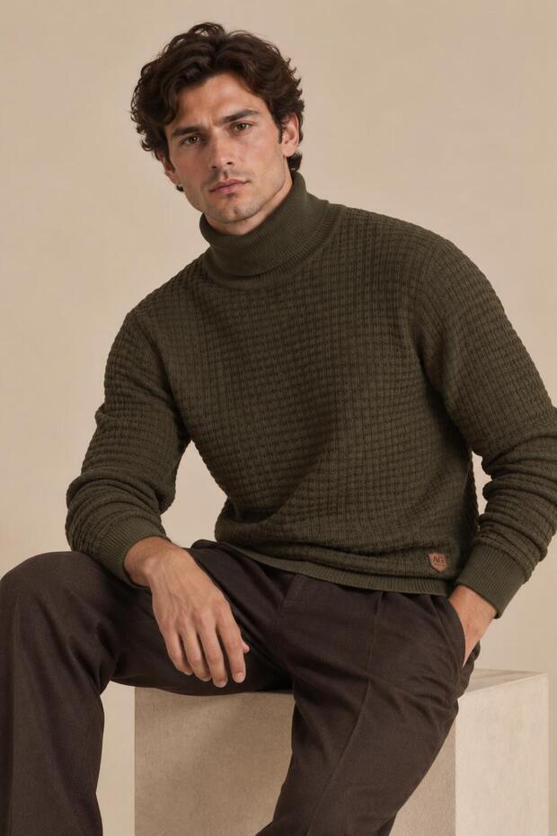 Textured Knitted Turtleneck Sweater
