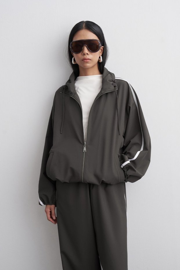 Striped Air Bomber Jacket Brown