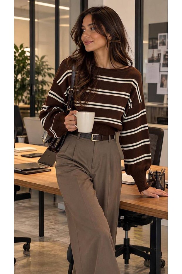 Women's Boat Neck Striped Knit Sweater